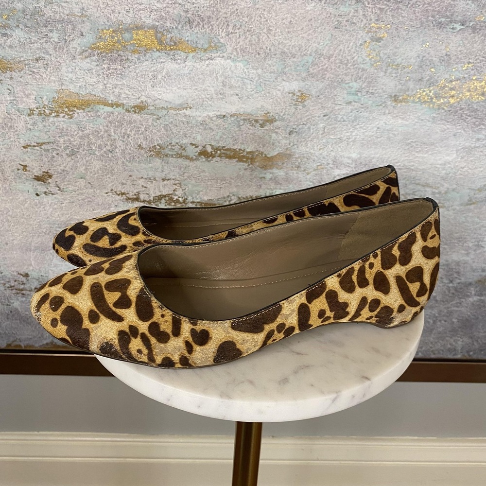 ECCO Ballet Flat Shoes Womens Size 8.5 Brown Leopard Print Leather Comfort Flats